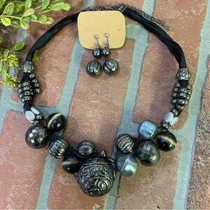 Fashion Beaded Matching Necklace & CLIP Earrings Set 2-piece